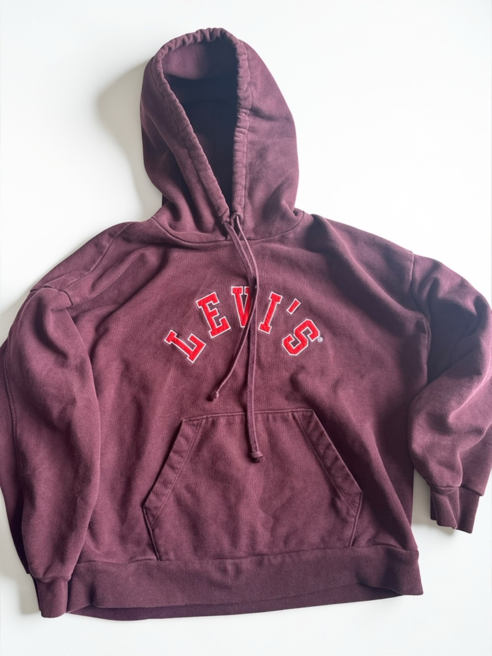 Levis Womens Hoodie Small Burgundy Logo Pullover Sweatshirt